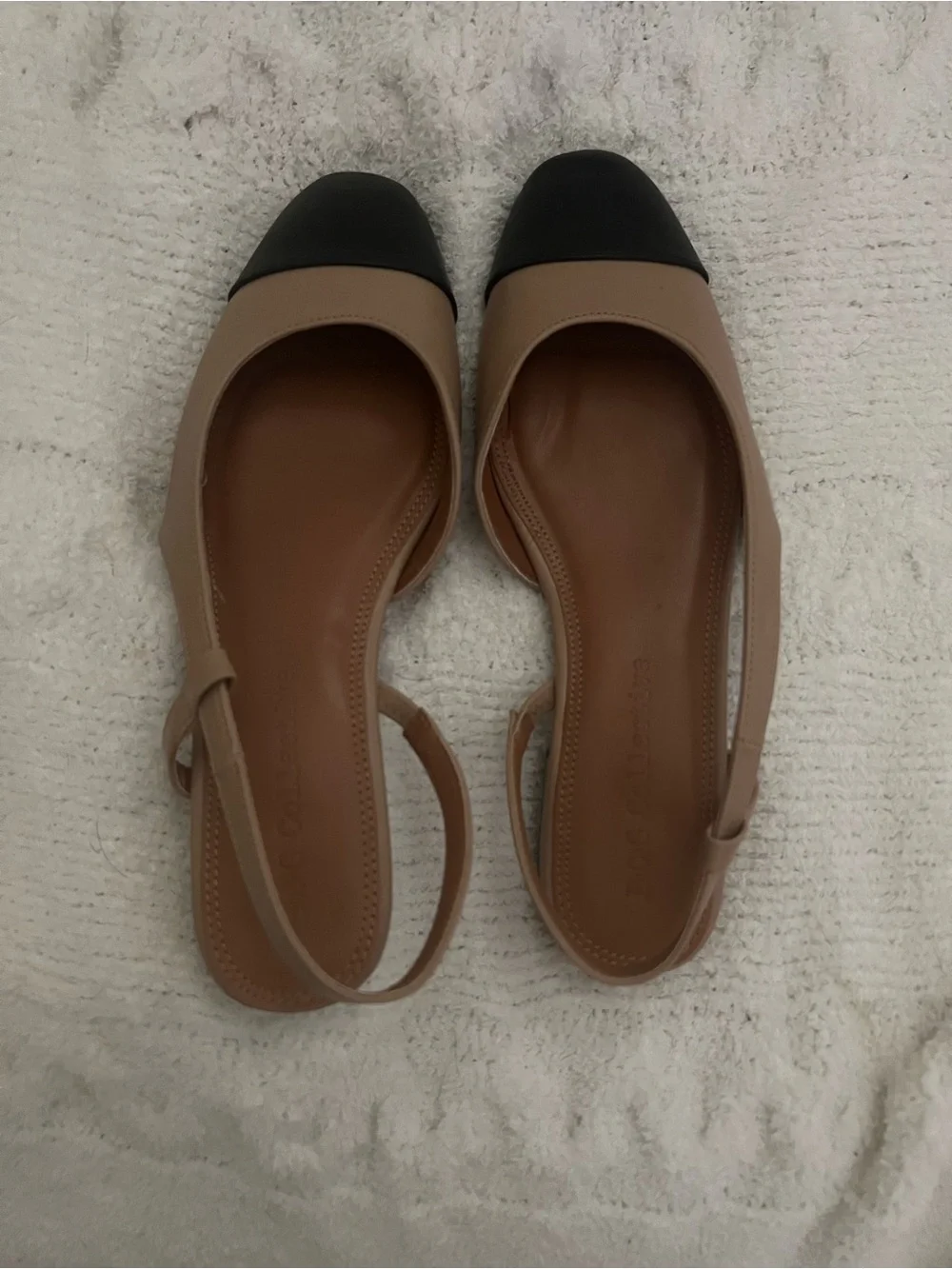 Vici Two-Tone Slingback Flats in Beige and Black